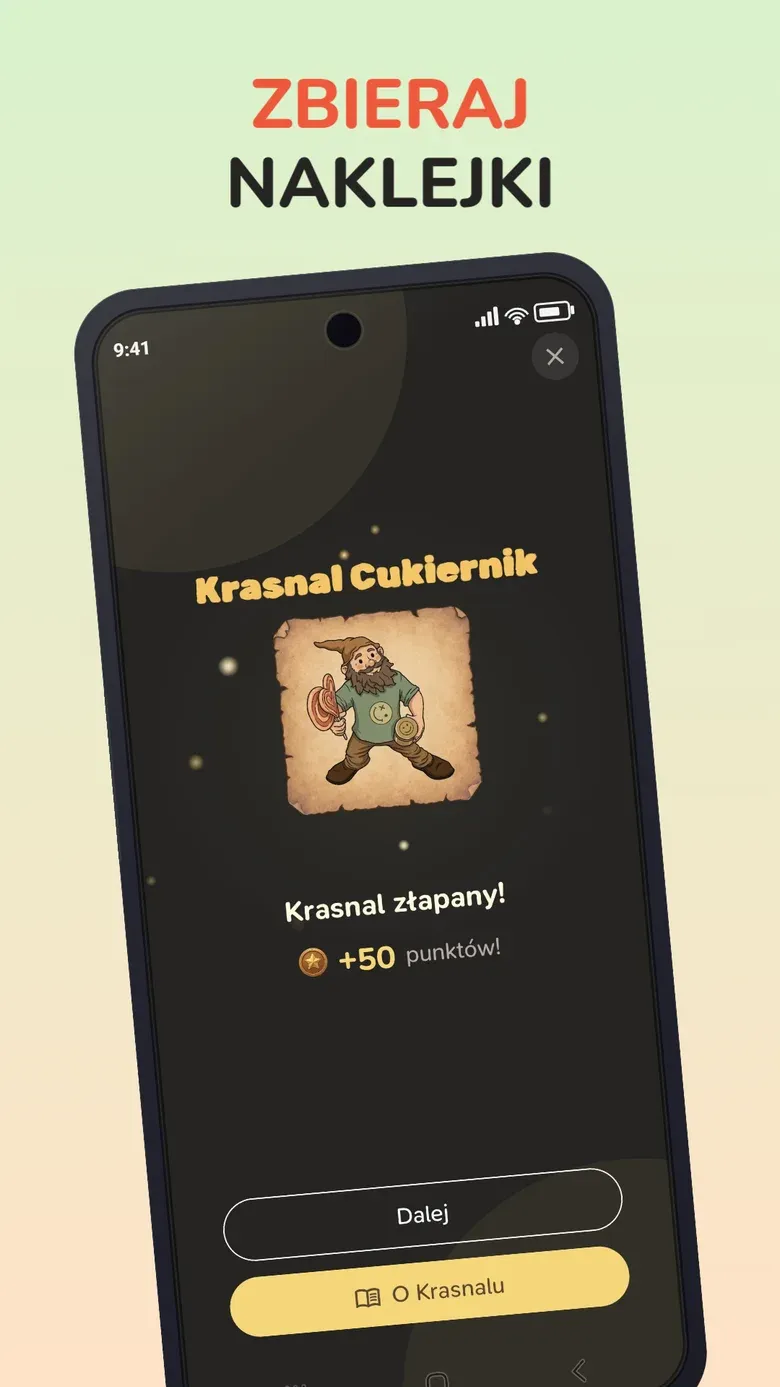 Ekran aplikacji: ZBIERAJ NAKLEJKI