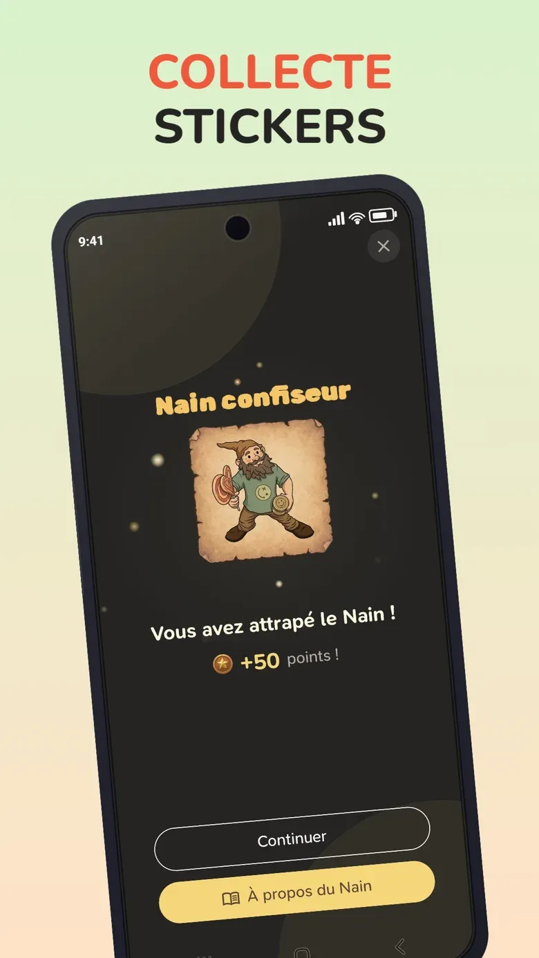 Écran de l’application: COLLECTIONNE LES STICKERS