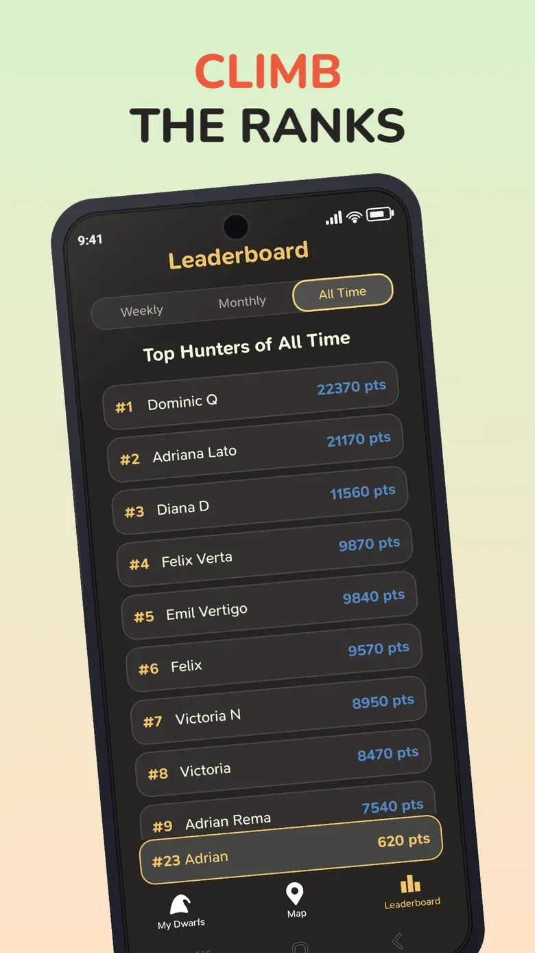 App screen: Climb the ranks